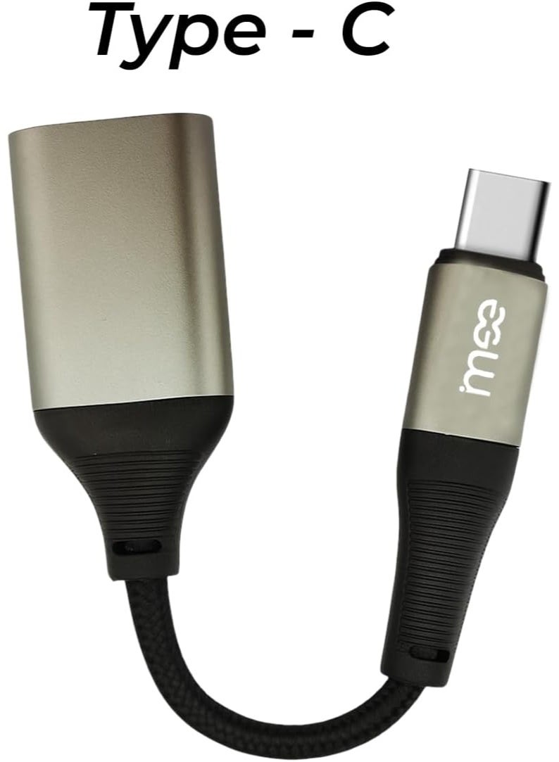 آیمی كابل محول iMee من النوع C ذكر إلى USB أنثى OTG IM-231 | محول نقل بيانات USB 2.0 | غلاف من سبائك الألومنيوم مع كابل مضفر مرن | متوافق مع الهواتف الذكية والأجهزة اللوحية وأجهزة الكمبيوتر المحمولة ووحدات التخزين المحمولة ولوحات المفاتيح والماوس - Image 1